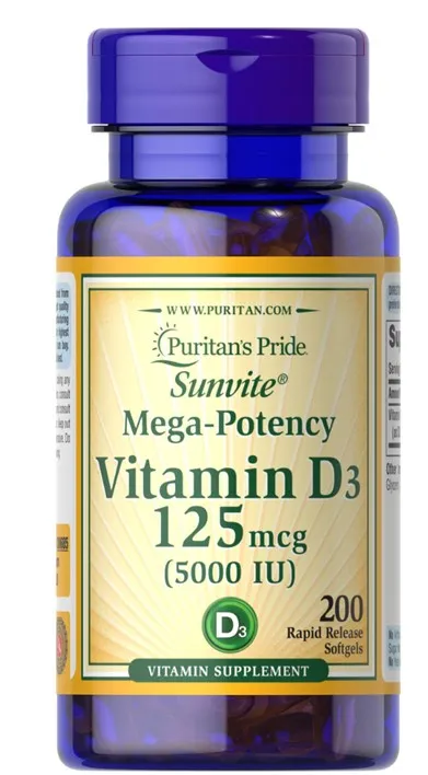  Puritan's Pride Vitamina D3 250 Mcg (5.000 IU)-200 Cápsulas Blandas